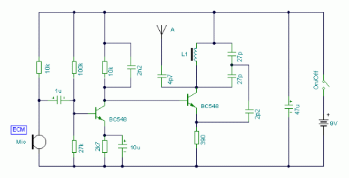 2 Transistor FM Voice Transmitter-Circuit diagram