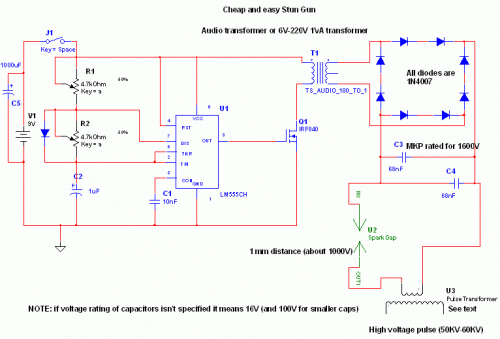 High Voltage Stun Gun-Circuit diagram