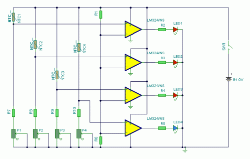 Hot Water Level Indicator-Circuit diagram