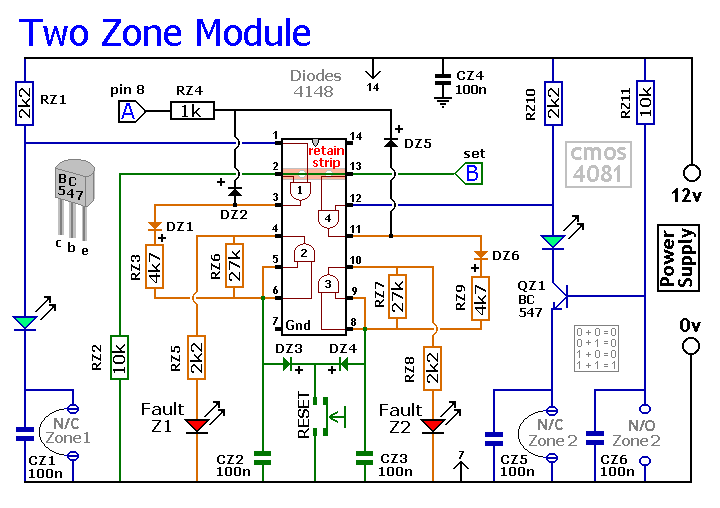 How to build An Expandable Multi-Zone Modular Burglar Alarm - circuit 