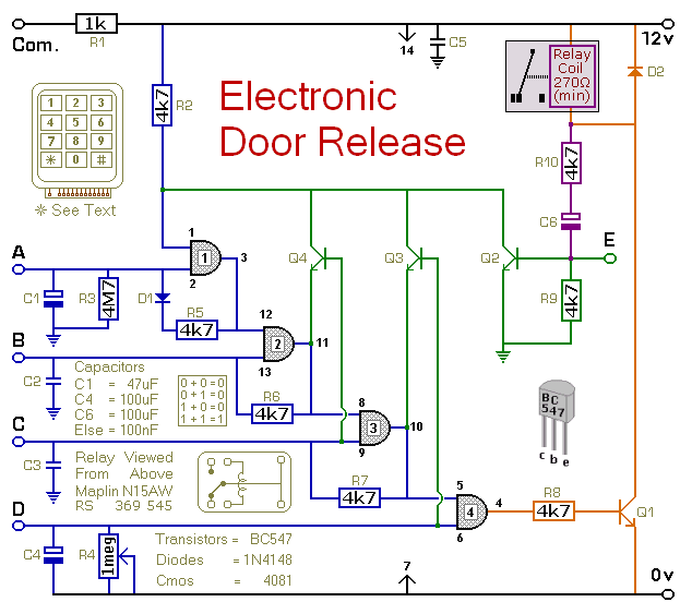 How to build Electronic Door Release - circuit diagram