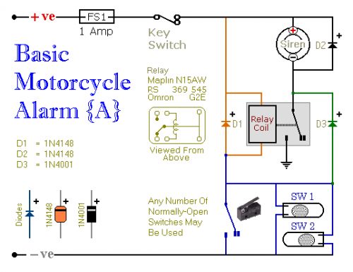 Two Simple Relay Based Motorcycle Alarms