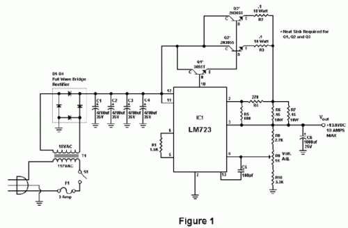 10 Amp 13.8 Volt Power Supply-Circuit diagram