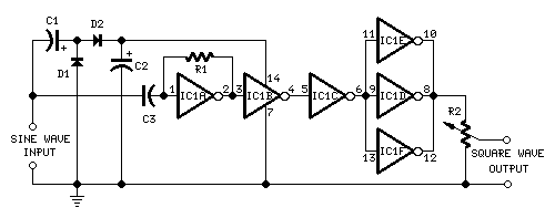 Self-powered Sine to Square wave Converter-Circuit diagram
