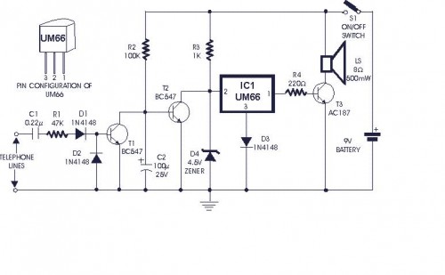 Soft Musical Telephone Ringer-Circuit diagram