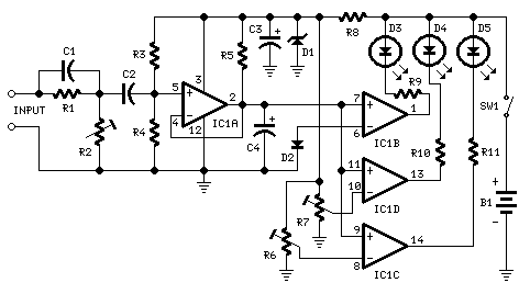Three-Level Audio Power Indicator-Circuit diagram