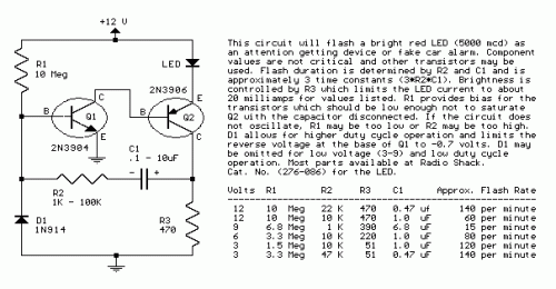 Two Transistor LED Flasher-Circuit diagram