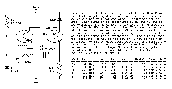 How to build Two Transistor LED Flasher - circuit diagram