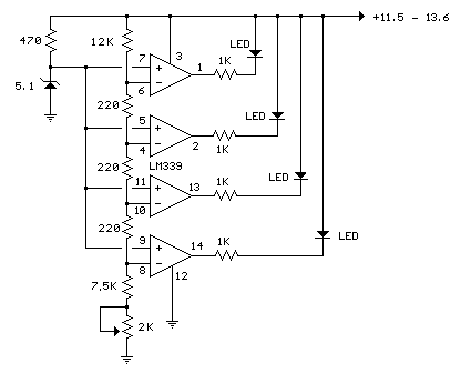 LED 12 Volt Lead Acid Battery Meter-Circuit diagram
