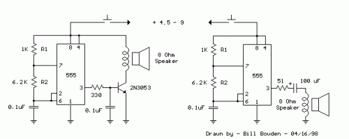 555 Tone Generator (8 ohm speaker)-Circuit diagram