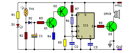 Fire Alarm Using Thermistor-Circuit Diagram