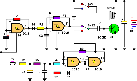 Two-Tone Siren Circuit Schematic Using One IC-Circuit diagram