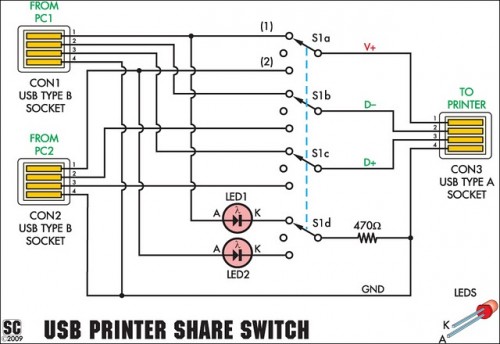 USB Printer Share Switch Circuit Project-Circuit diagram