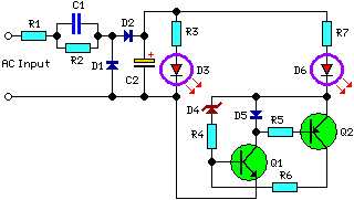 110 and 220V AC LED Voltage Indicator-Circuit diagram