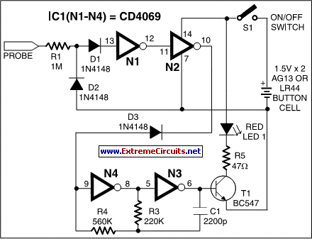 Invisible Broken Wire Detector-Circuit diagram