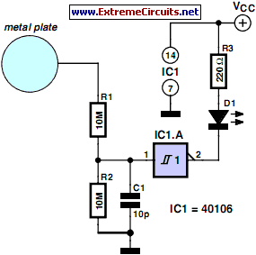 Simple One-Wire Touch Detector-Circuit diagram