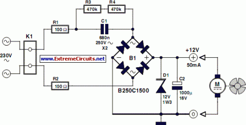 12V Fan Directly on 220V AC-Circuit diagram