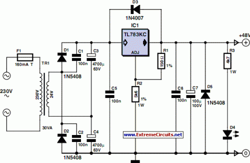 48V Phantom (Microphone) Power Supply-Circuit diagram