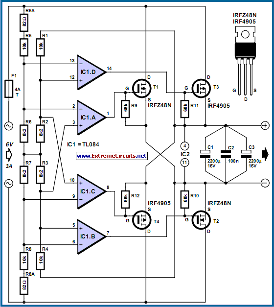 How to build Power MOSFET Bridge Rectifier - circuit diagram