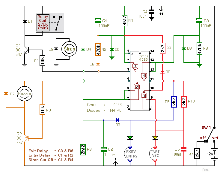 How to build Two-Zone Burglar Alarm - circuit diagram siren wiring diagram electric 