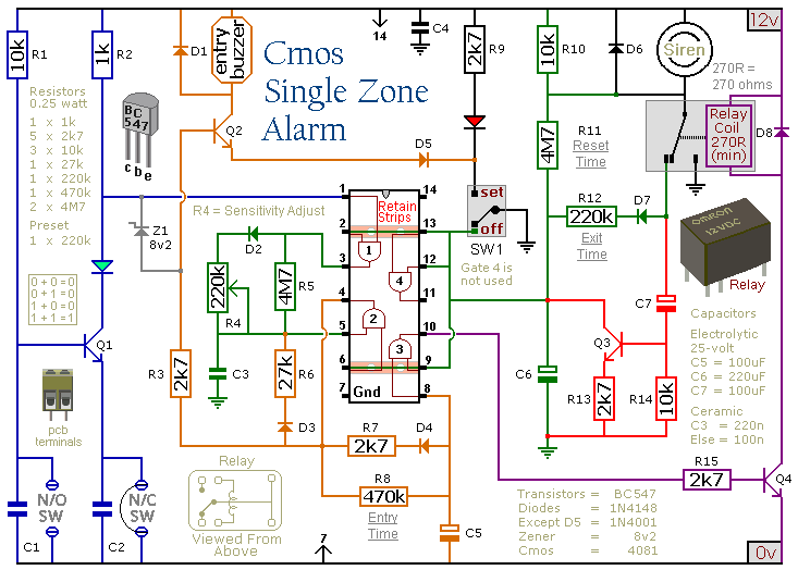 How to build A Cmos Based Single Zone Alarm - circuit diagram fire alarm control module wiring diagram 
