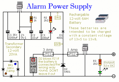How to build An Alarm Power Supply With Battery Back-up ... garage rv wiring diagrams 